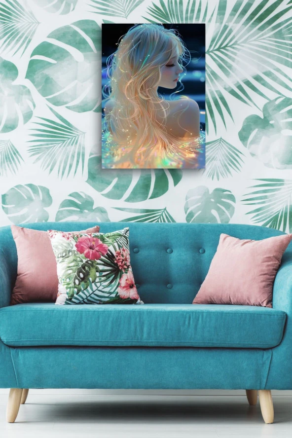 Saçları Renkli Kadın Yağlı Kanvas Tablo - Resim 5