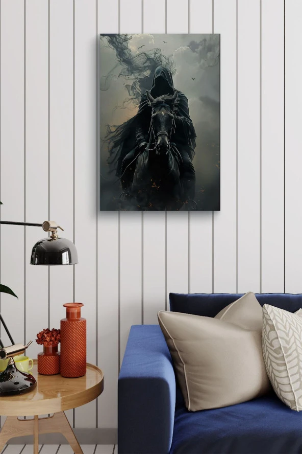Siyah At Üzerindeki Gölge Yağlı Kanvas Tablo - Resim 4