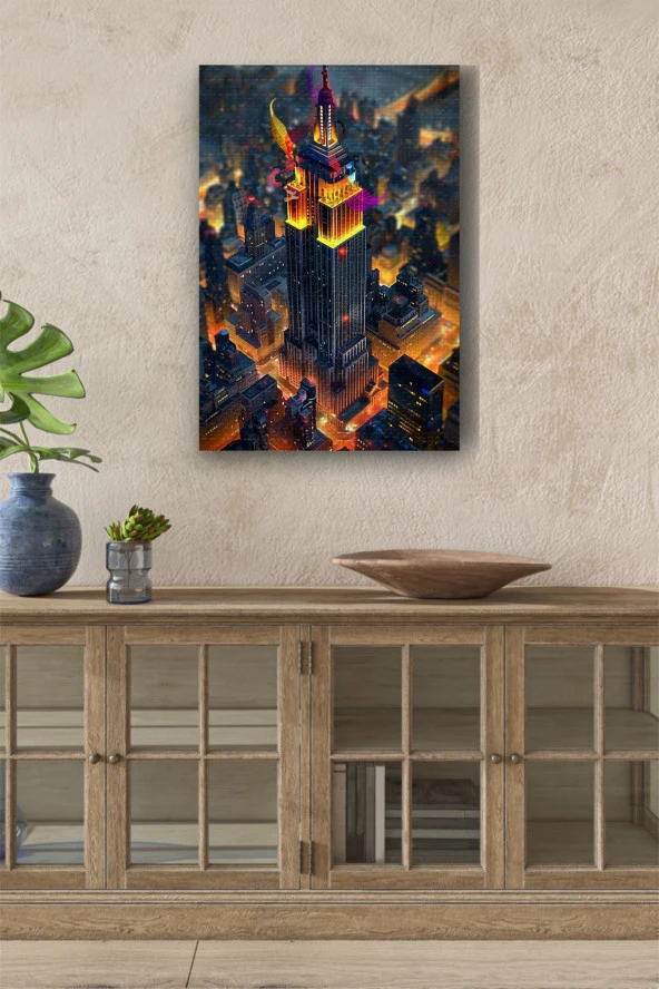 Binalar Arasındaki Gökdelen Yağlı Kanvas Tablo ürün görseli