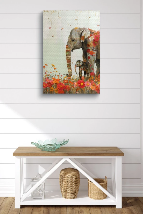 Anne Fil ve Yavrusu Yağlı Kanvas Tablo - Resim 2