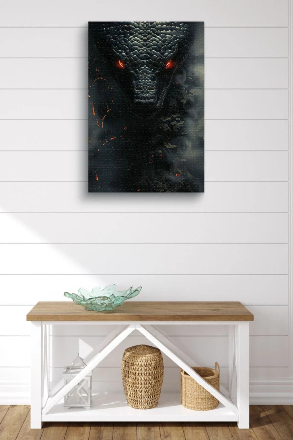 Alevden Gözleri Olan Siyah Yılan Yağlı Kanvas Tablo - Resim 2
