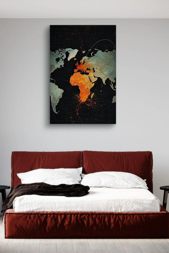 Dünya Haritası Yağlı Kanvas Tablo - Resim 3