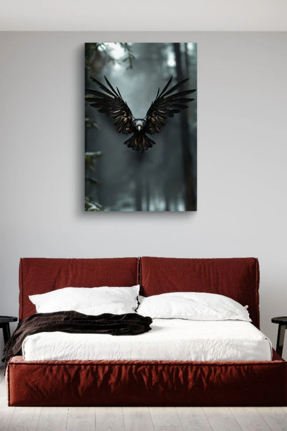 Ormanda Uçan Karga Yağlı Kanvas Tablo - Resim 3