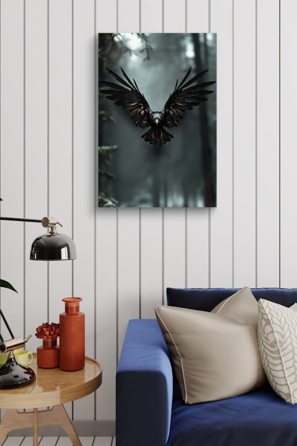 Ormanda Uçan Karga Yağlı Kanvas Tablo - Resim 4