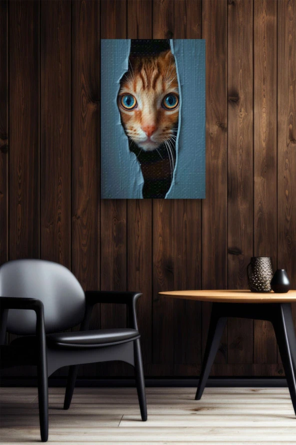 Duvar Arkasından Bakan Kedi Yağlı Kanvas Tablo - Resim 6