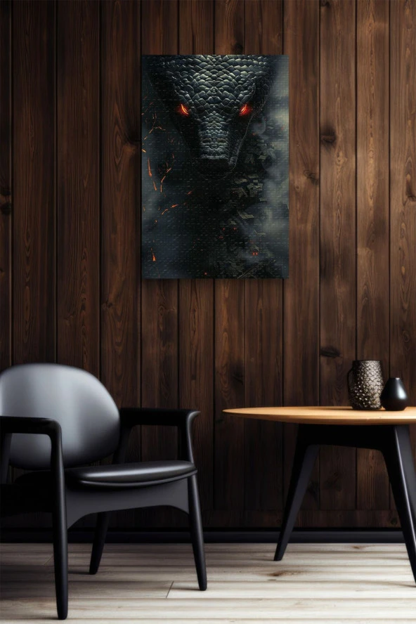 Alevden Gözleri Olan Siyah Yılan Yağlı Kanvas Tablo - Resim 6