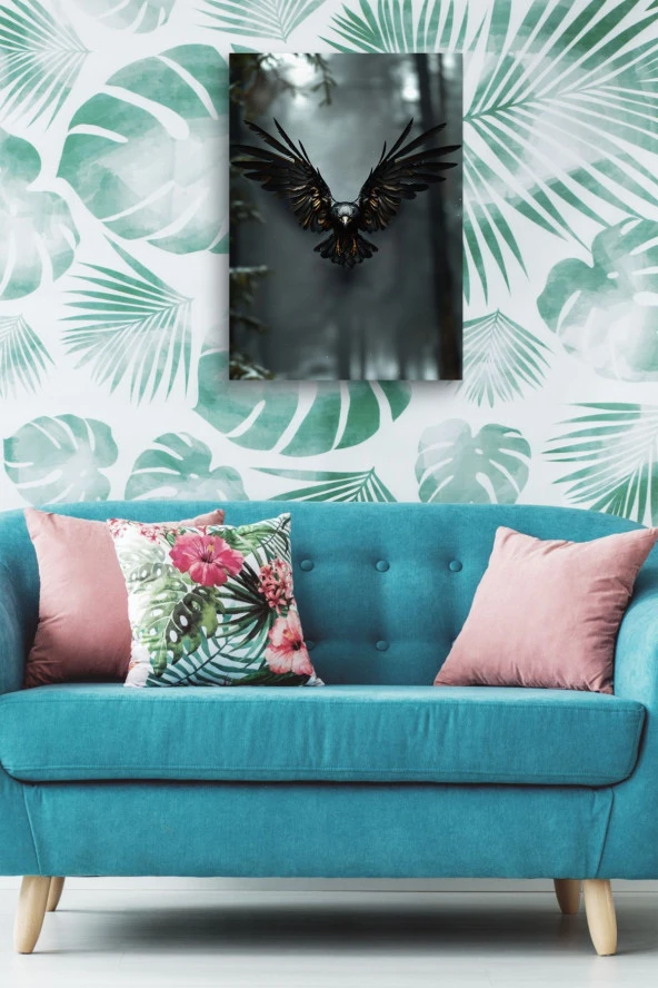 Ormanda Uçan Karga Yağlı Kanvas Tablo - Resim 5