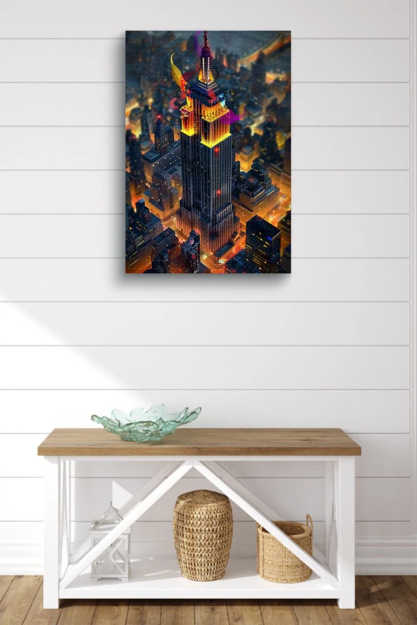 Binalar Arasındaki Gökdelen Yağlı Kanvas Tablo - Resim 2