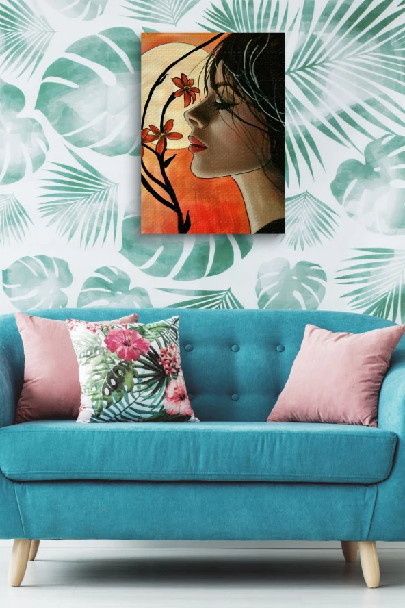 Çiçekler ve Kadın Detayı Yağlı Kanvas Tablo - Resim 5