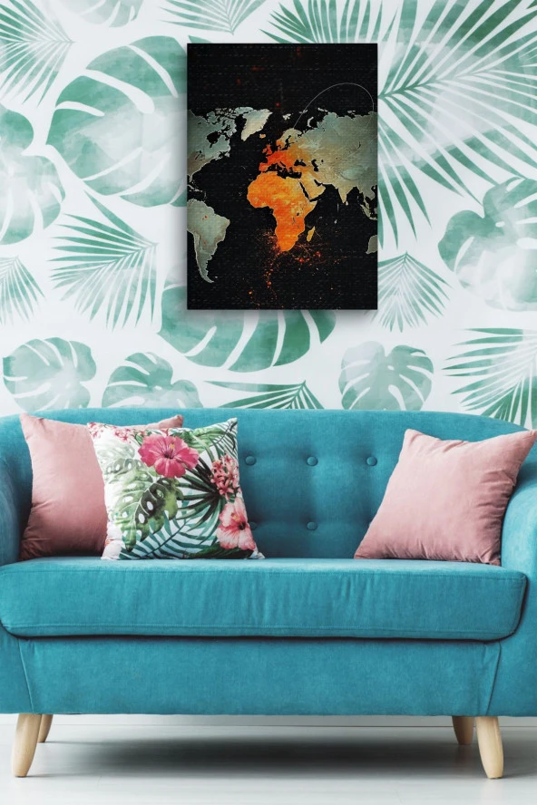 Dünya Haritası Yağlı Kanvas Tablo - Resim 5