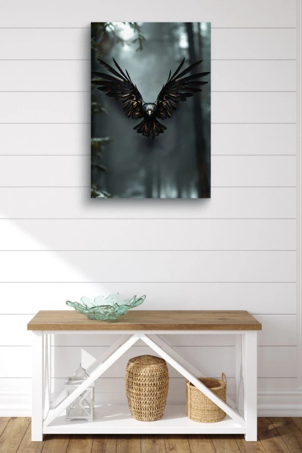 Ormanda Uçan Karga Yağlı Kanvas Tablo - Resim 2