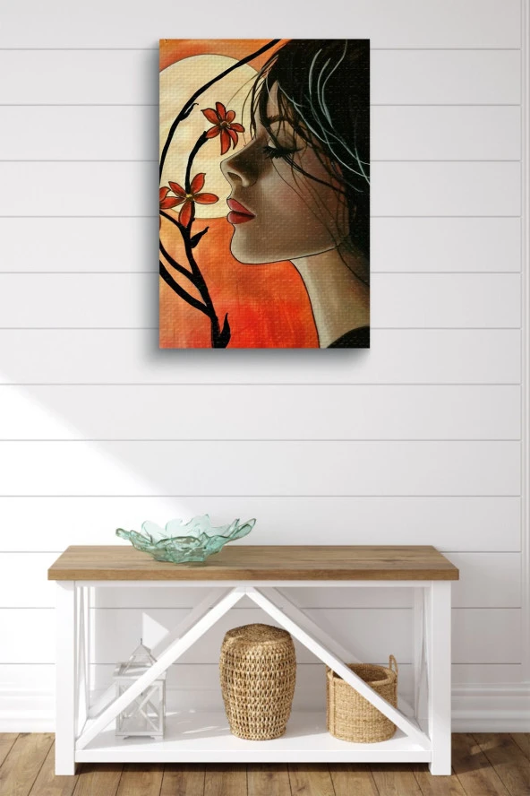 Çiçekler ve Kadın Detayı Yağlı Kanvas Tablo - Resim 2
