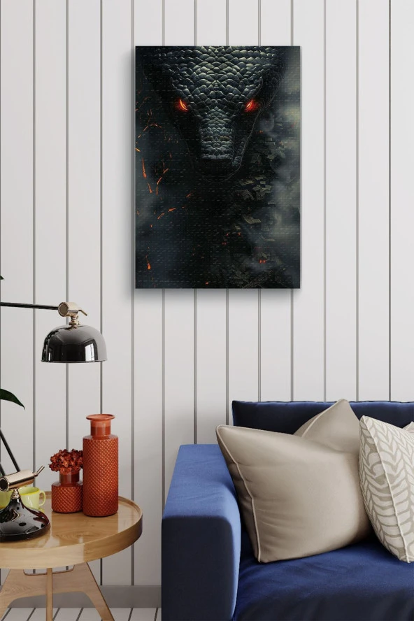 Alevden Gözleri Olan Siyah Yılan Yağlı Kanvas Tablo - Resim 4