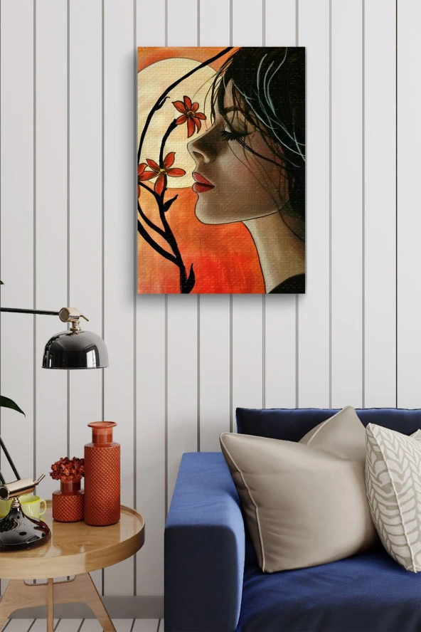 Çiçekler ve Kadın Detayı Yağlı Kanvas Tablo - Resim 4