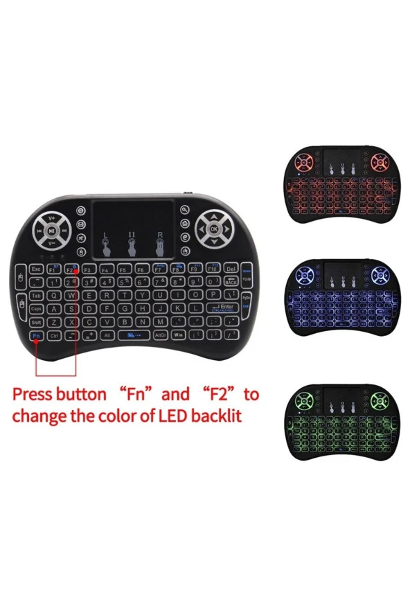 Işıklı Mini Kablosuz TV Klavye Mouse Bataryalı - Resim 5