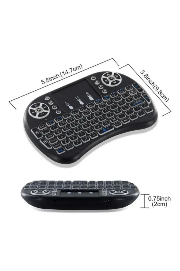 Işıklı Mini Kablosuz TV Klavye Mouse Bataryalı - Resim 6