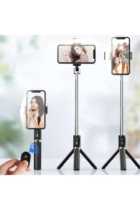 Kolay Taşınabilir Led Işıklı Selfie Çubuğu Ve Tripod Standlı Bluetooth Uzaktan Kumandalı