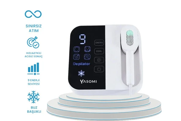 Yasomi Depilatör Optimal Teknoloji Sınırsız Atım Safir Buz Soğutma Sistem 9Kademeli Epilasyon Cihazı
