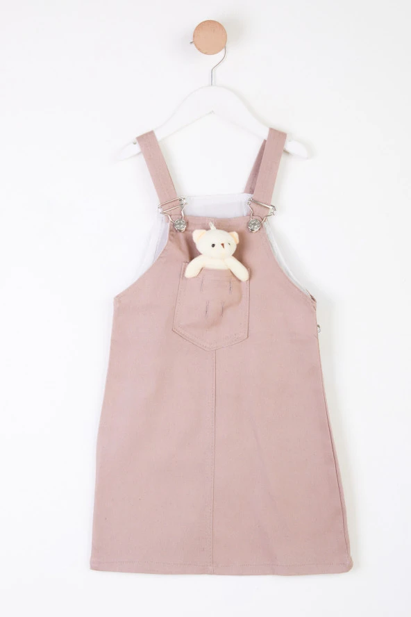 Kız Çocuk Vizon Ayıcıklı Askılı Elbise - 25716