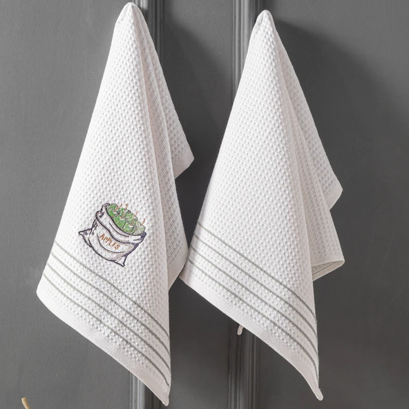 Schafer Home Nakışlı 2 li Kurulama Bezi 40x60 Cm-Beyaz