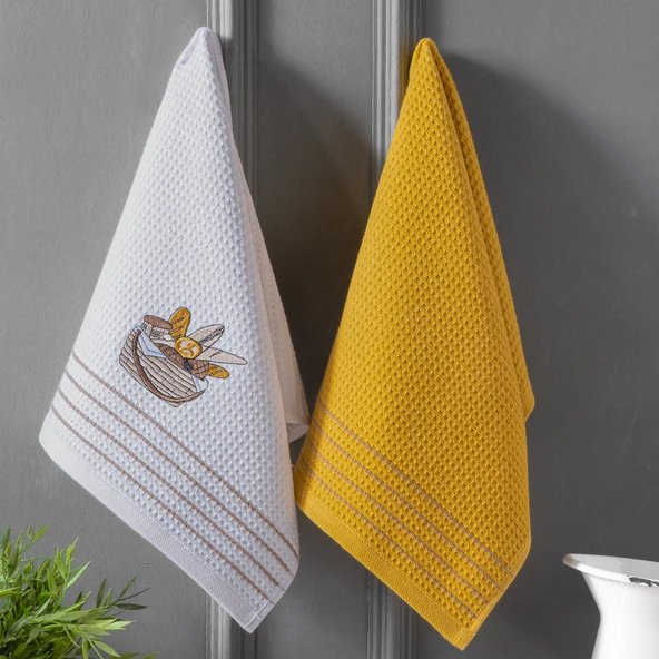 Schafer Home Nakışlı 2 li Kurulama Bezi 40x60 Cm-Hardal