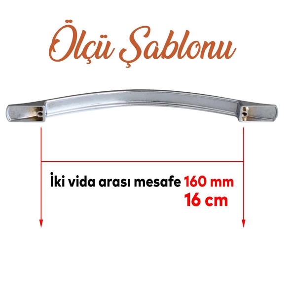 Elif Krom Metal Kulp 160 mm-16 cm Mobilya Çekmece Mutfak Dolabı Dolap Kapak Kulpları Kulbu Kulpu - Resim 2