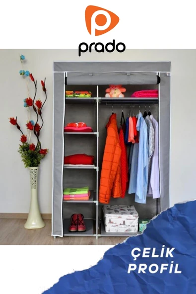 Prado Elit GRİ Yandan Raflı Çelik Profilli Bez Dolap