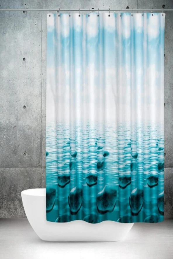 Prado Stone Banyo Perdesi Çift Kanatlı 2X120X200Cm Askı Hediyeli - 2