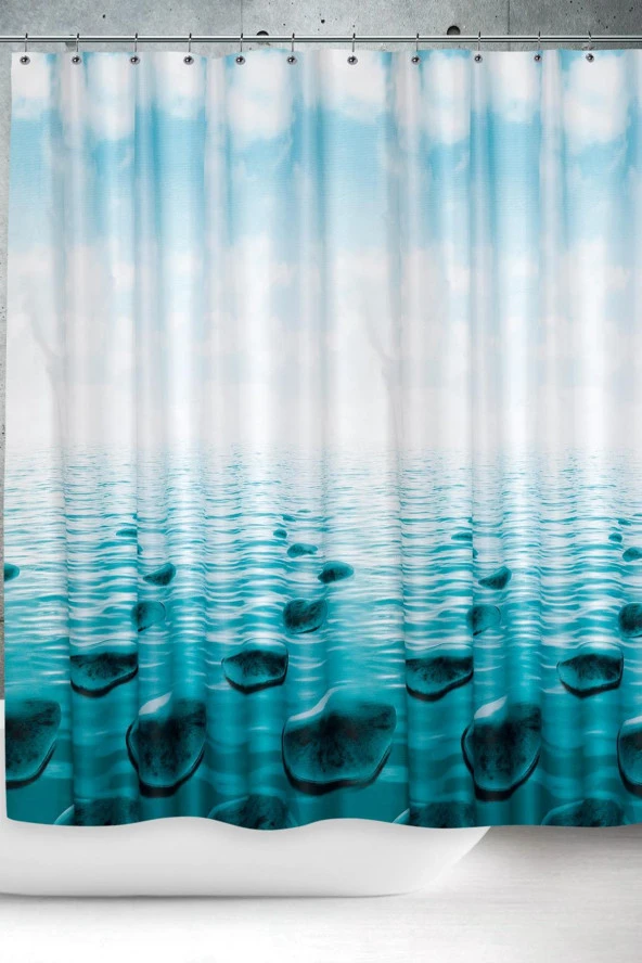 Prado Stone Banyo Perdesi Duş Perdesi 180X200 Banyo Askısı Hediye Bp5075-180X200-H - 2