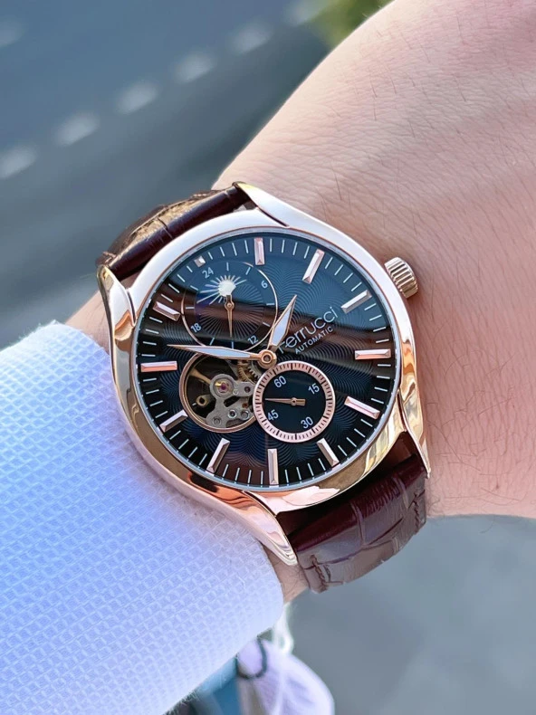 Ferucci Otomatik Ay/Güneş Kadran Özellikli 30 Mt Suya Dayanıklı Erkek Kol Saati EFC.03343.05 - Resim 2