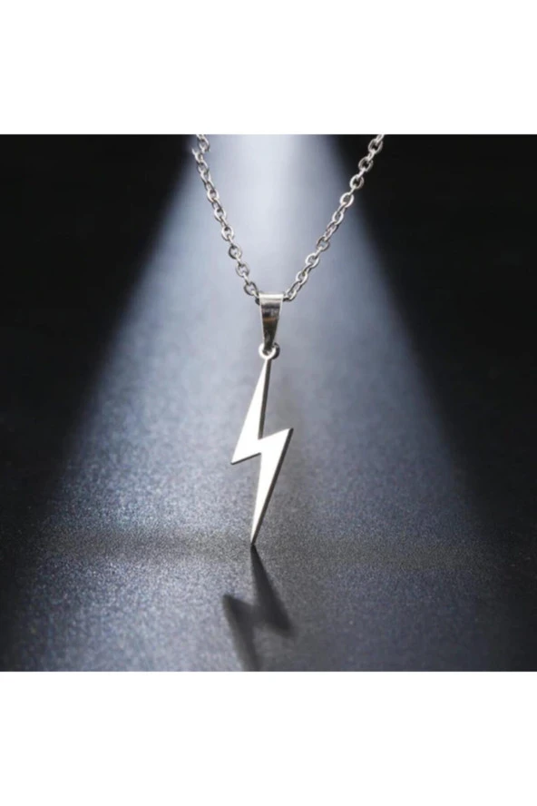 Gri Şimşek Bolt Flash Gordon Metal Zincirli Hediyelik Kolye Takı