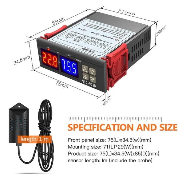STC-3028 dijital sıcaklık nem ölçer 110-220V 10A termostat çift ekran termometre - 6