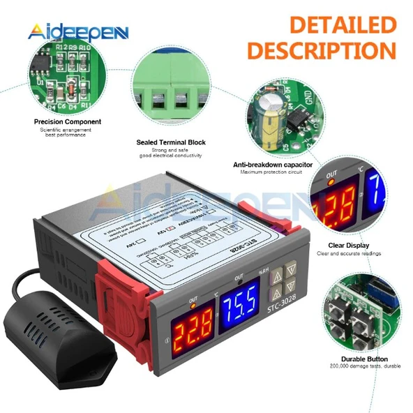 STC-3028 dijital sıcaklık nem ölçer 110-220V 10A termostat çift ekran termometre - 4