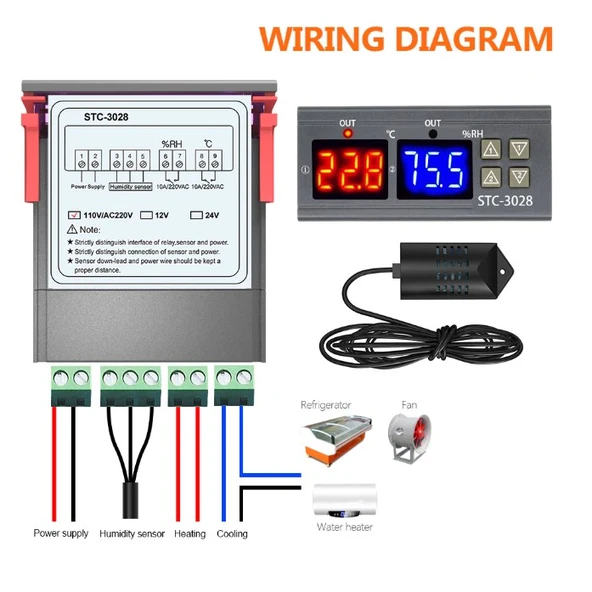 STC-3028 dijital sıcaklık nem ölçer 110-220V 10A termostat çift ekran termometre - 7