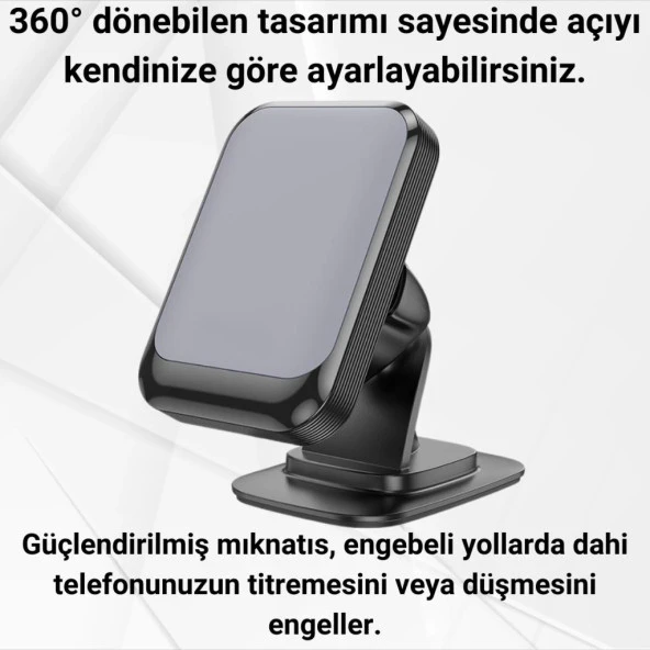 Coofbe 360° Döner Başlıklı Güçlü Mantetik Torpido Üzeri Araç İçi Telefon Tutucu Araç Tutucu - 4