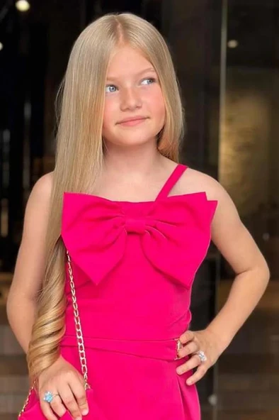 Kız Çocuk Fiyonk Detaylı İp Askılı Fuşya Şortlu Takım - Resim 4