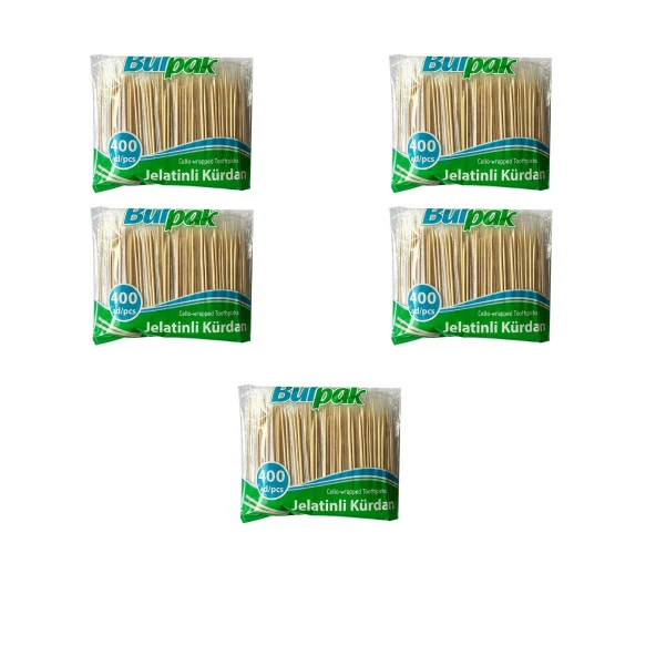 Burpak Jelatinli / Poşetli Ahşap Kürdan - 400 Adetlik 5 Paket ürün görseli 1