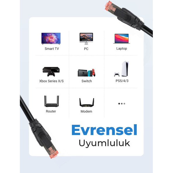 Bix C8S08 CAT 8 Ethernet Kablosu 40Gbps Veri Aktarımı 2000Mhz Bant Genişliği STP Kablo PVC Kaplama 8 Metre OUTLET - 6