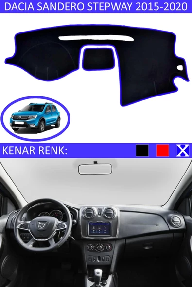 GUERRINO Torpido Koruma Halısı Siyah Kenar Renk Mavi Dacia Sandero Stepway 2015-2020 ile Uyumlu