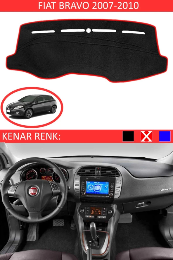 GUERRINO Modelleri Torpido Koruma Halısı Siyah Kenar Renk Kırmızı Fiat Bravo 2007-2010 ile Uyumlu