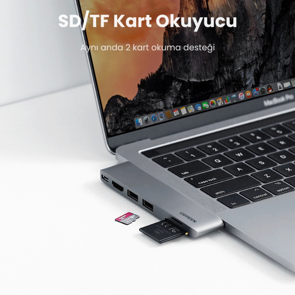 Ugreen Macbook Pro Air İçin Thunderbolt 3 Type-C HDMI USB 3.0 SD Kart Okuyucu Hub Adaptör - 7