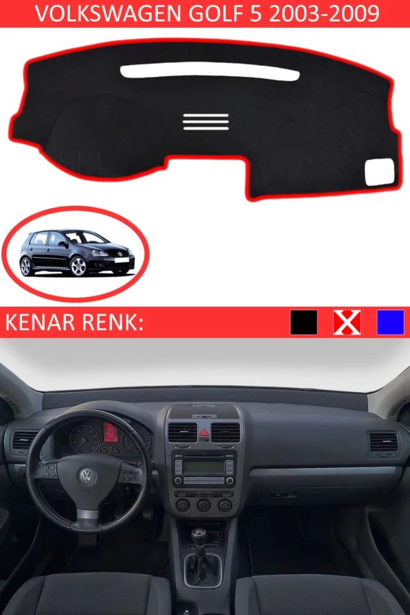 GUERRINO Torpido Koruma Halısı Siyah Kenar Renk Kırmızı Volkswagen Golf 5 2003-2009 ile Uyumlu