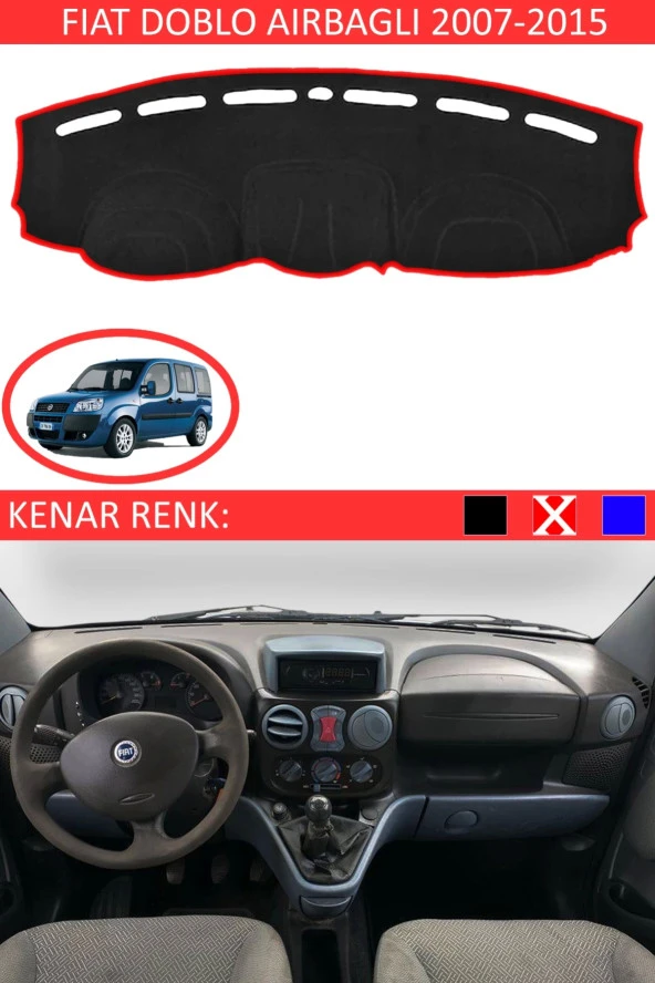GUERRINO Torpido Koruma Halısı Siyah Kenar Renk Kırmızı Fiat Doblo Airbagli 2007-2015 ile Uyumlu ürün görseli