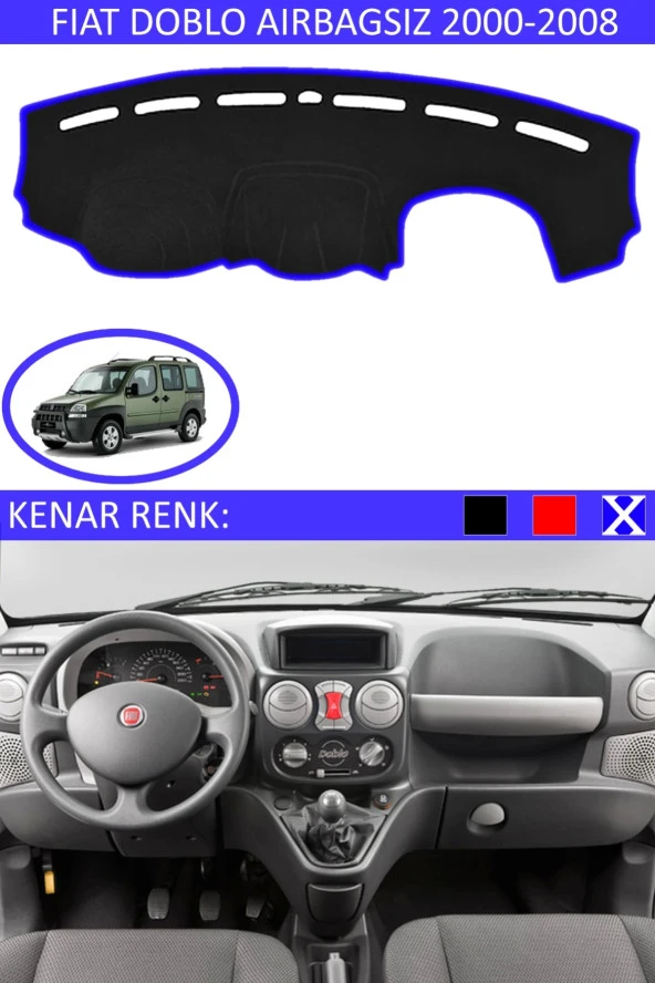 GUERRINO Torpido Koruma Halısı Siyah Kenar Renk Mavi Fiat Doblo Airbagsiz 2000-2008 ile Uyumlu