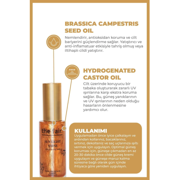 the fair. Sun Light Shine SPF 50+/PA++++ Vücut ve Saç Yağı 30 ml - 2