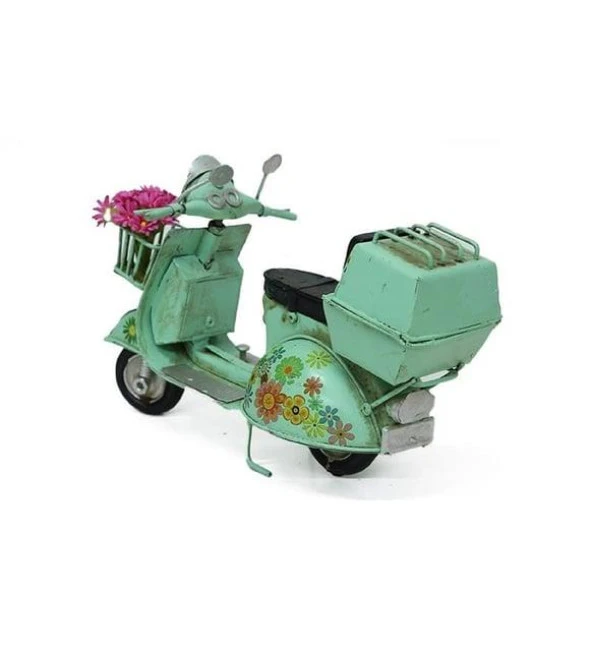 Vintage Dekoratif Sepetli Metal Scooter - Yeşil - 4