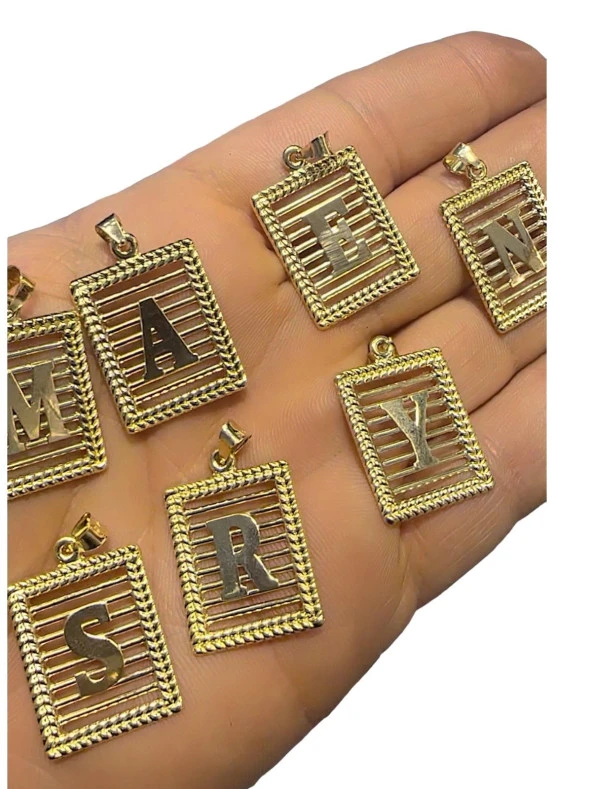 O Harfi Taşsız Izgara Modeli 14 Ayar Altın Harfli Kolye Ucu Uç - Resim 2