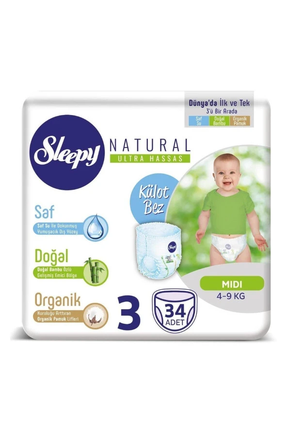 Sleepy Natural Külot Bez 3 Beden Midi 34 Adet 4-9 Kg