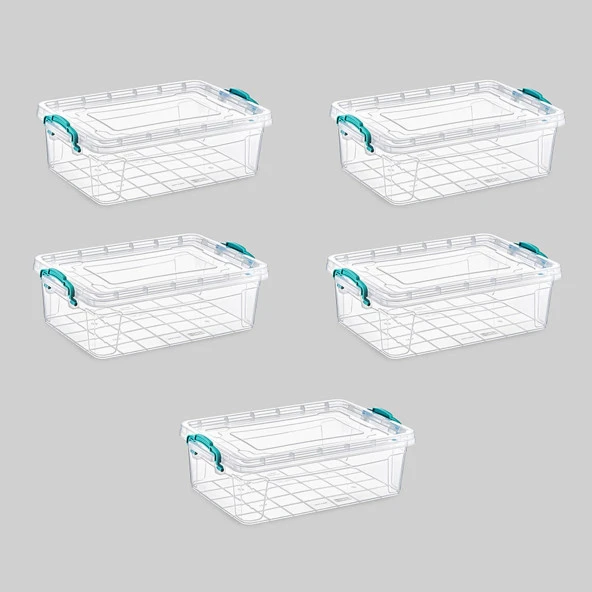 Polytime Şeffaf Kilitli Eşya Gıda Saklama Düzenleme Kabı Kutusu - Dikdörtgen - Sığ - 1 Litre -5 Adet ürün görseli 1