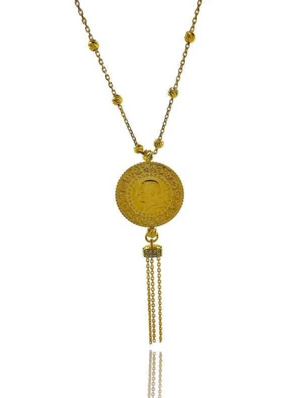 Çeyrek Altınlı Sarkaç Dorika Zincir 14 Ayar Altın Kolye - Resim 2